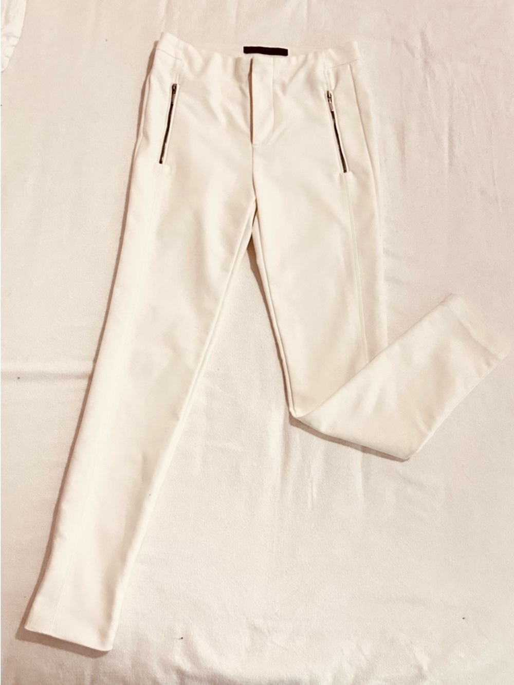 Zara Off-White Slim Zip Pocket Trousers